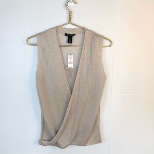 Nwt White House Black Market shimmery gold lightweight layered draped top XS